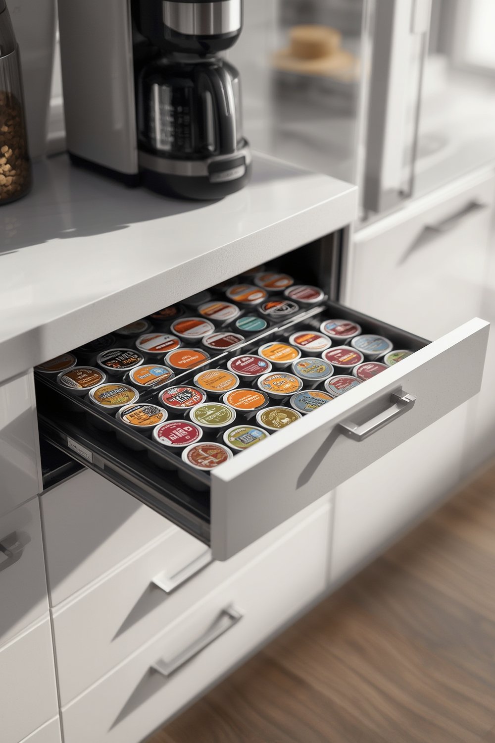Coffee Drawer: 7 Ultimate Steps For Amazing Organization 1 coffee drawer in kitchen setting