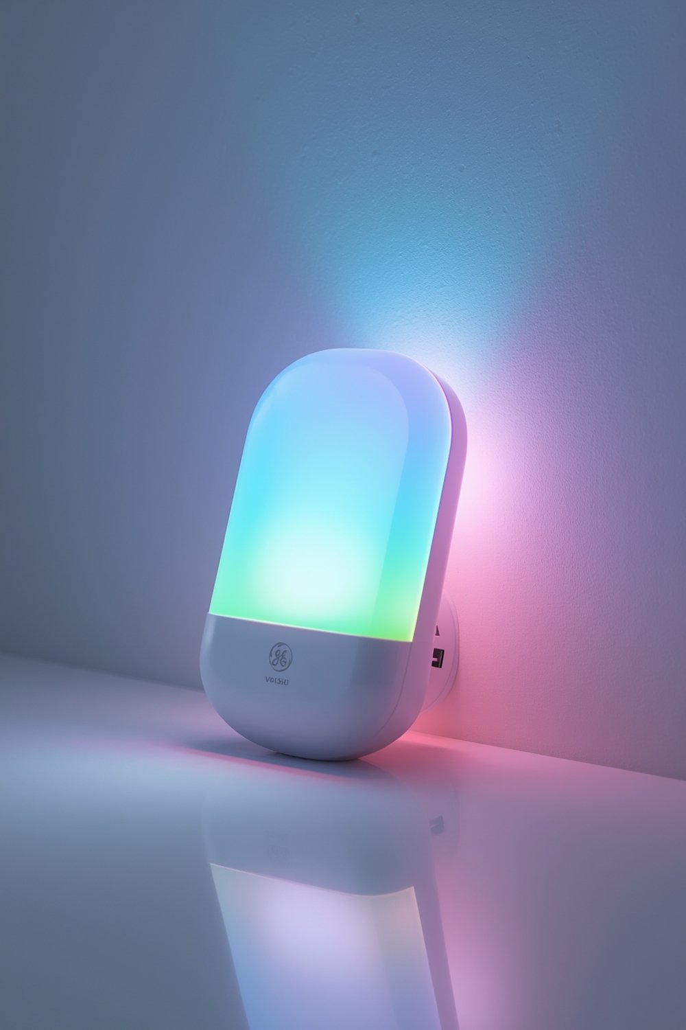 GE color nightlight plugged in a children's room wall