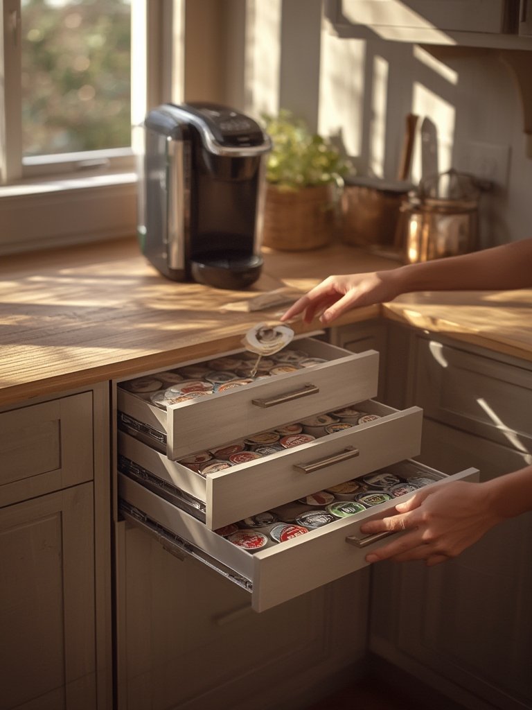 Coffee Drawer: 7 Ultimate Steps For Amazing Organization 2 k-cup storage drawer being loaded with pods
